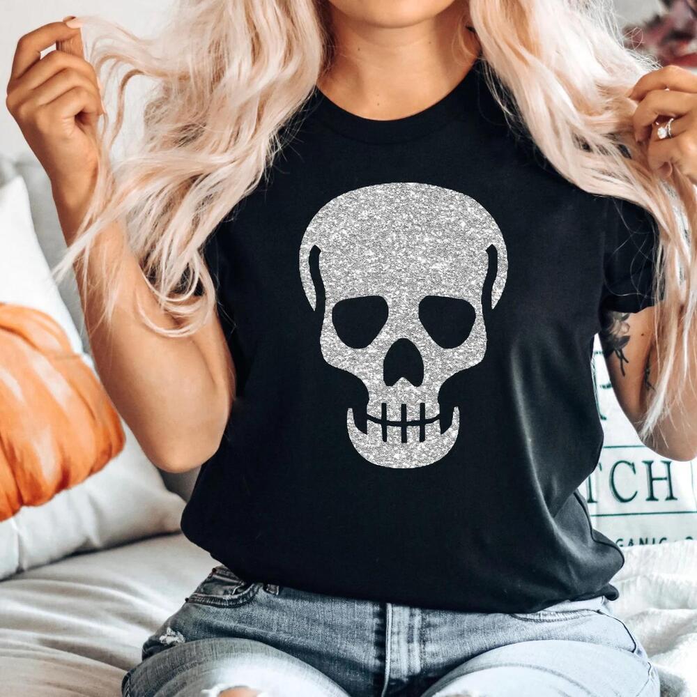 Glitter Skull Halloween T-Shirt WomenS Tee